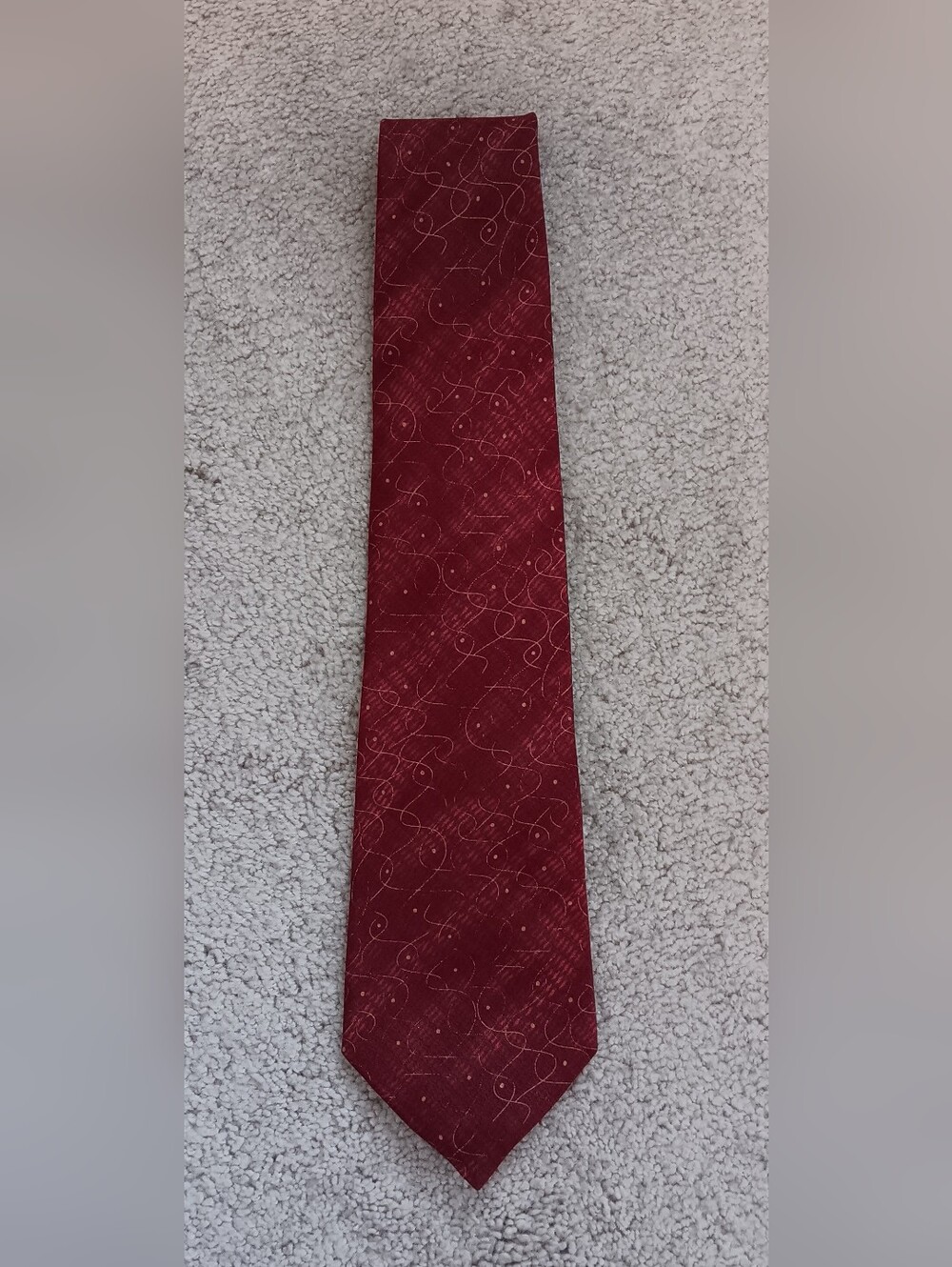 Vintage Paul Fredrick Necktie Burgundy Red Abstract Pattern 100% Silk